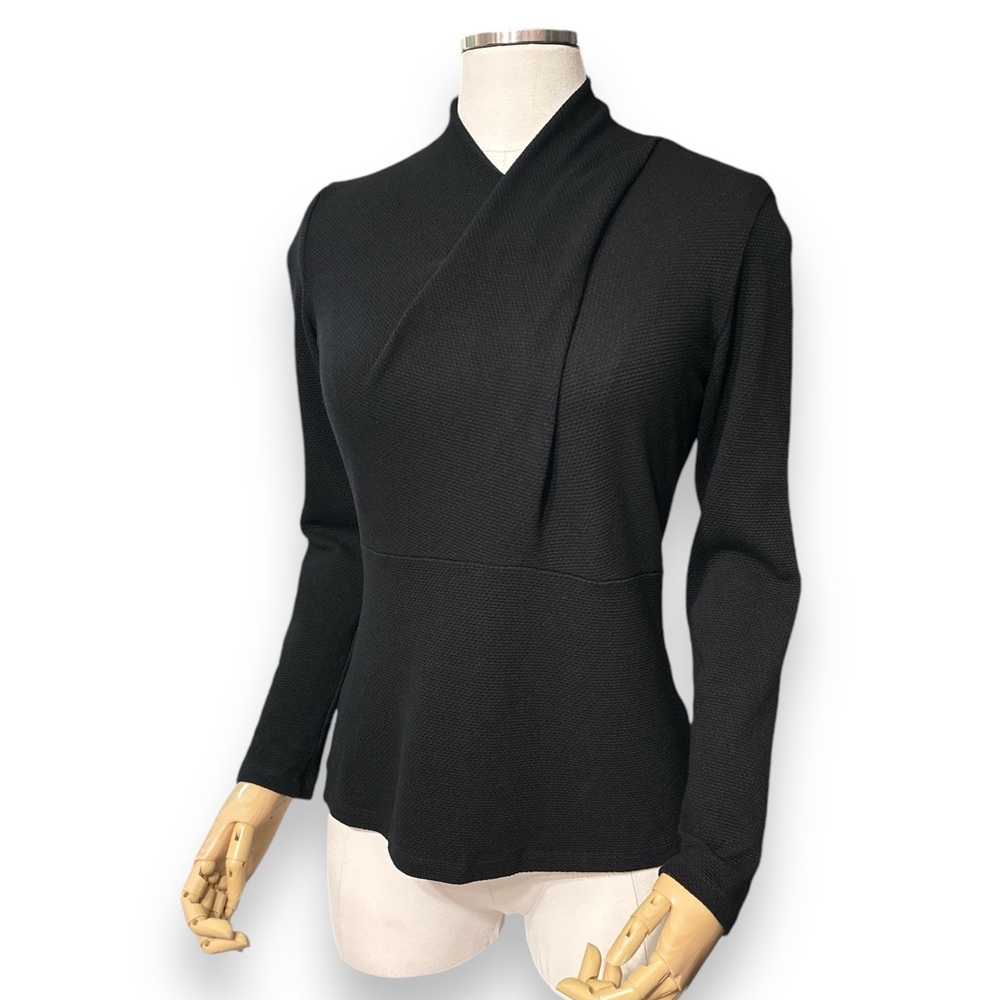 RONEN CHEN Black Knit Asymmetrical Draped Collar Top